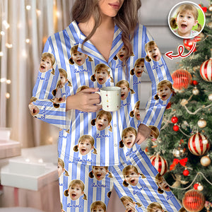 Custom Photo With Stripe Personalized Satin Pajamas Gift For Family HO82 900764