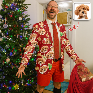 Custom Dog Face Photo With Christmas Background Family Men's Suits HO82 900432