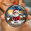 Custom Photo and Name Christmas Cat Circle Glass Ornament HA75 897244