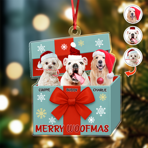 Custom Dog Photo Merry Woofmas Acrylic Ornament Gift For Dog Lovers HO82 900008