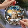 Custom Photo and Name Christmas Cat Circle Glass Ornament HA75 897244