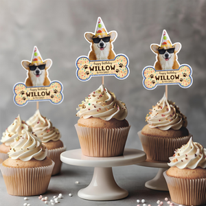 Custom Dog Photo With Bone Cupcake Toppers For Dog Birthday HO82 893664