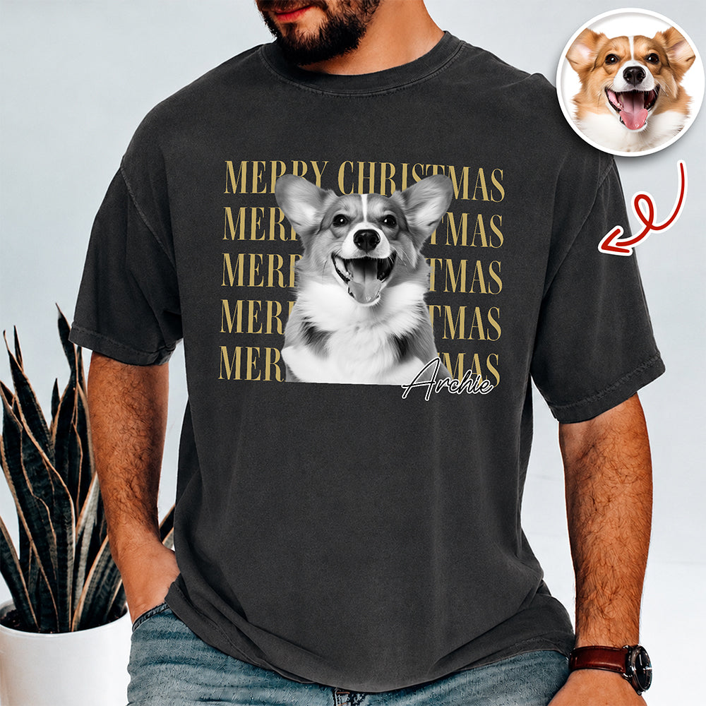 Personalized Vintage Dog Cat Photo Merry Christmas Comfort Shirt Gift For Dog Lovers HA75 922110