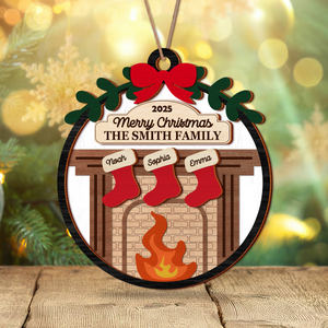 Personalized Family Holiday Fireplace Stocking 2 Layer Wooden Ornament HA75 892770