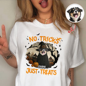 No Tricks Just Treats Custom Halloween Dog Photo Comfort Color Shirt CH07 899448