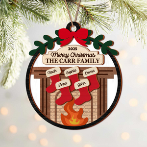 Personalized Family Holiday Fireplace Stocking 2 Layer Wooden Ornament HA75 892770