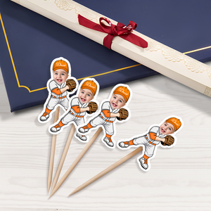 Custom Cute Face Baseball Party Decoration Cupcake Toppers LM32 893269