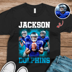 Custom Photo Football Player Bootleg Tee - Personalized Dark Shirt CH07 899480