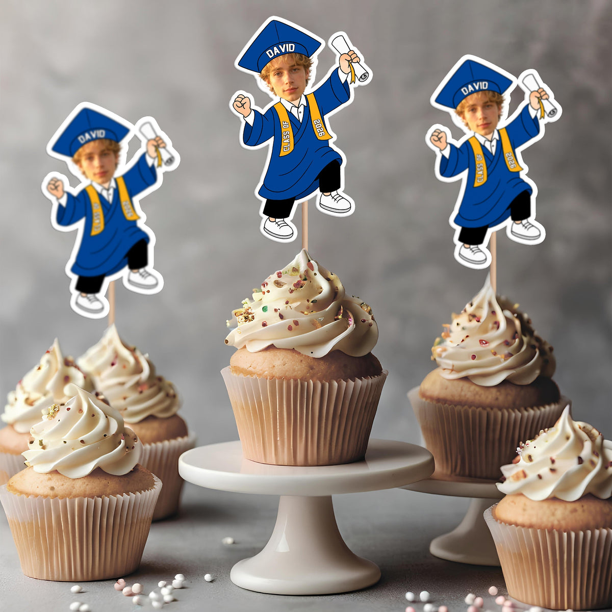 Custom Funny Face Class of 2026 Graduation Cupcake Toppers, Personalized Grad Party Decor CH07 896786