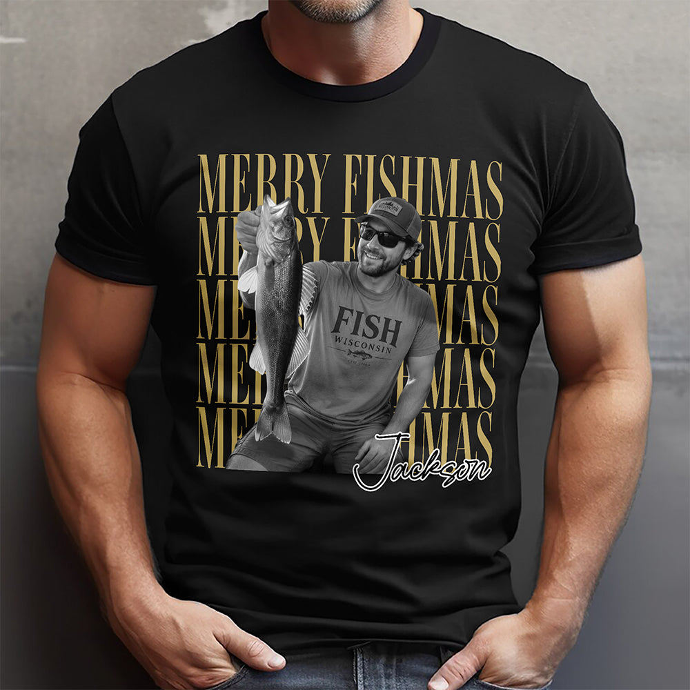 Personalized Vintage Photo Merry Fishmas Comfort Shirt Gift For Fishing Lovers HA75 922116