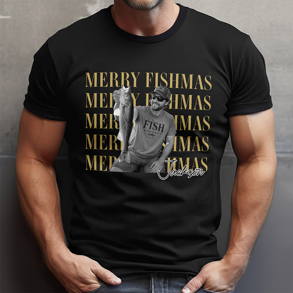 Personalized Vintage Photo Merry Fishmas Comfort Shirt Gift For Fishing Lovers HA75 922116