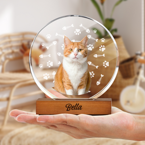Custom Cat Photo With Bone For Cat Lover Round Acrylic Frame Block TH10 894067