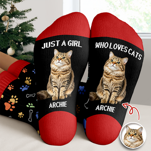 Custom Photo Just A Girl Who Loves Cats Crew Socks HA75 897196