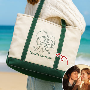 Custom Couple Photo Embroidered Monogram Beach Bag HO82 894248
