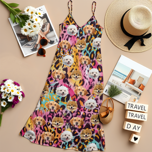 Custom Photo Dog And Leopard Summer Hawaii Maxi Dress For Dog Lovers LM32 893317