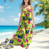 Custom Cat Photo Tropical Hawaii Style Personalized Women's V-Neck Cami Maxi Dress For Summer Holiday CH07 895674