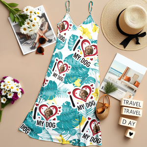Custom Cute Pet Photo I Love My Dog Cat Hawaii Maxi Dress LM32 893405