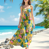 Custom Cat Photo Tropical Hawaii Style Personalized Women's V-Neck Cami Maxi Dress For Summer Holiday CH07 895674
