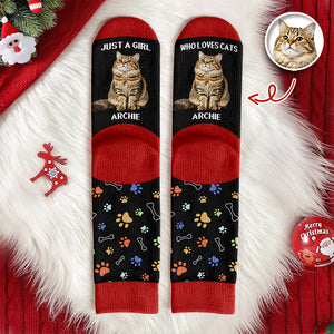 Custom Photo Just A Girl Who Loves Cats Crew Socks HA75 897196