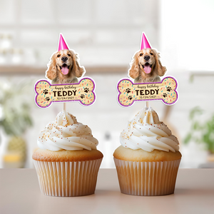 Custom Dog Photo With Bone Cupcake Toppers For Dog Birthday HO82 893664