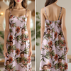 Custom Human Photo With Floral Pattern Women's V-neck Cami Maxi Dress LM32 893329