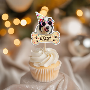 Custom Dog Photo With Bone Cupcake Toppers For Dog Birthday HO82 893664