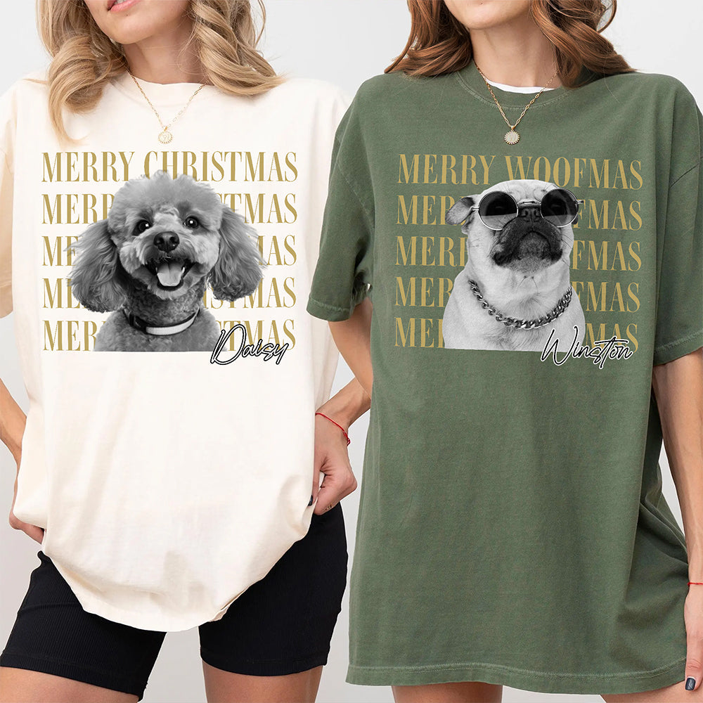 Personalized Vintage Dog Cat Photo Merry Christmas Comfort Shirt Gift For Dog Lovers HA75 922110