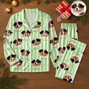 Custom Dog Photo With Stripe Personalized Satin Pajamas For Dog Lover HO82 900762