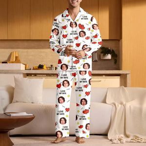 Custom Face Photo I Love You Cute Hearts Pajamas Perfect Gift for Couples LM32 897413