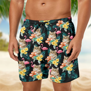 Custom Funny Photo Cat Flamingo Beach Short Summer Gift For Cat Lovers HA75 892452