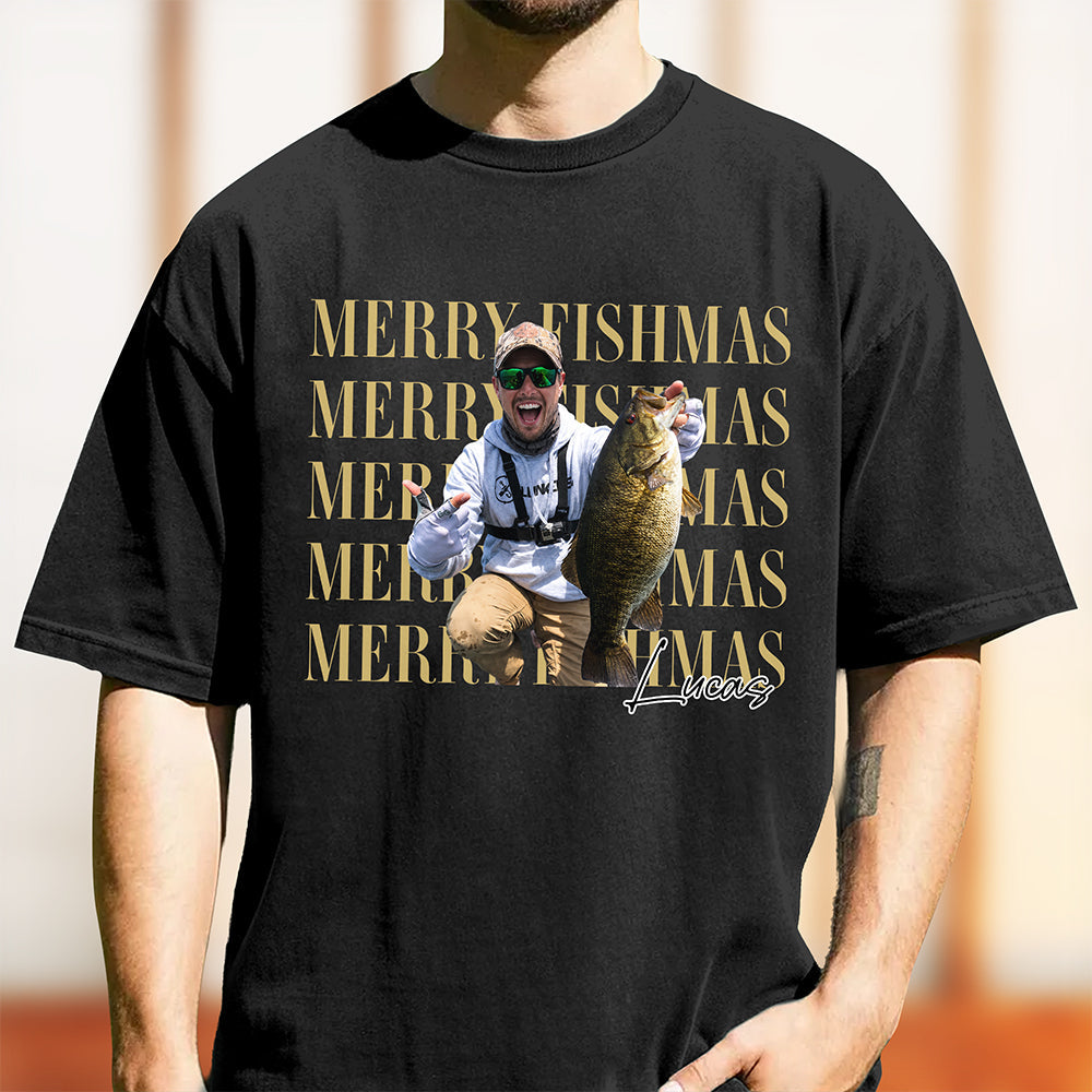 Personalized Vintage Photo Merry Fishmas Comfort Shirt Gift For Fishing Lovers HA75 922116