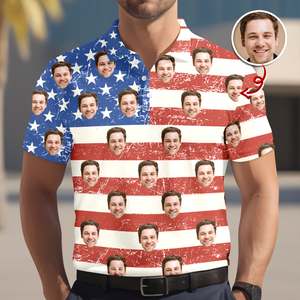 Custom Funny Face US Flag Golf Polo Shirt Gift For Golfer, Golf Lovers HA75 898686
