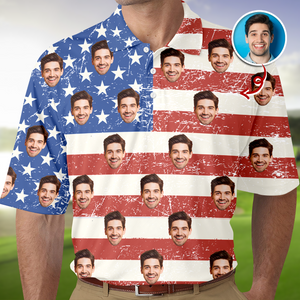 Custom Funny Face US Flag Golf Polo Shirt Gift For Golfer, Golf Lovers HA75 898686