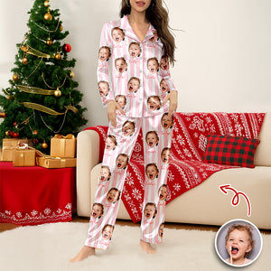 Custom Photo With Stripe Personalized Satin Pajamas Gift For Family HO82 900764
