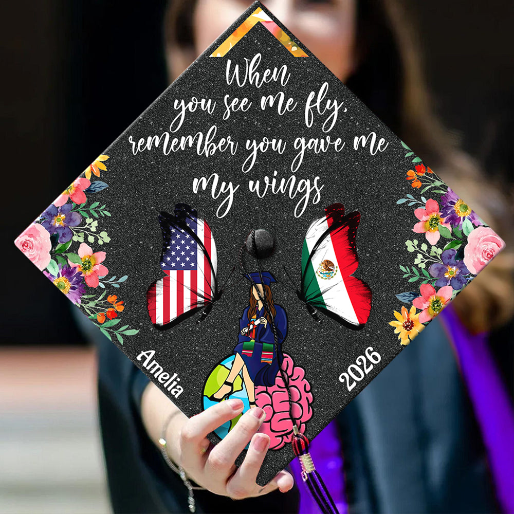 Custom Name Butterfly You Gave Me My Wings National Graduation Cap Topper LM32 899271