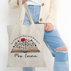 Personalized Name Teacher Appreciation With Flower and Book Tote Bag Gift For Teacher LM32 893739