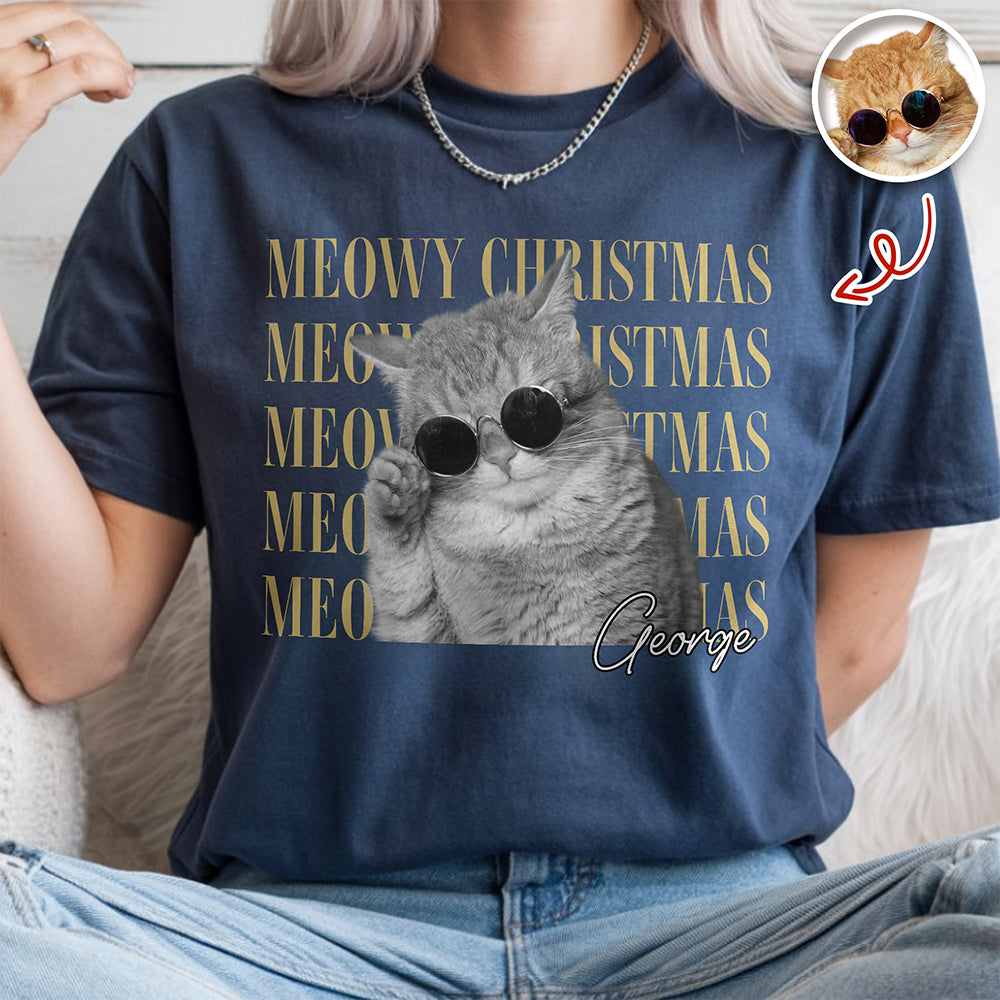 Personalized Vintage Dog Cat Photo Merry Christmas Comfort Shirt Gift For Cat Lovers HA75 922112