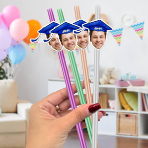Custom Funny Face Class of 2025 Colorful Straws Graduation Decoration HA75 892232