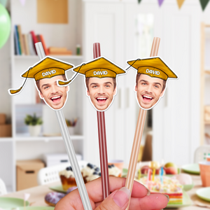Custom Funny Face Class of 2025 Colorful Straws Graduation Decoration HA75 892232