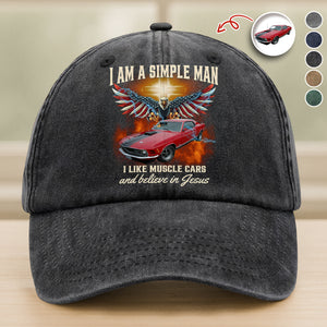 Custom Car Photo I Am A Simple Man Washed Denim Baseball Cap CH07 896386