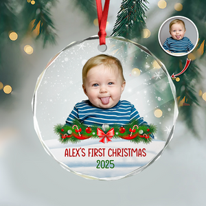 Custom Photo Kid's First Christmas Glass Ornament Family Gift HA75 897934