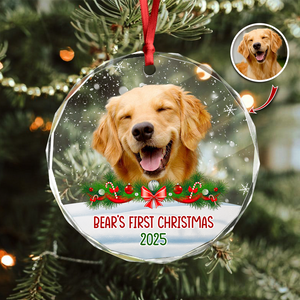 Custom Photo Dog First Christmas Glass Ornament HA75 897258