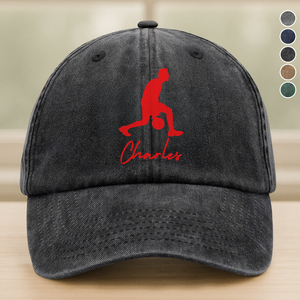 Personalized Basketball Player Silhouette Sport Washed Denim Baseball Cap LM32 893977