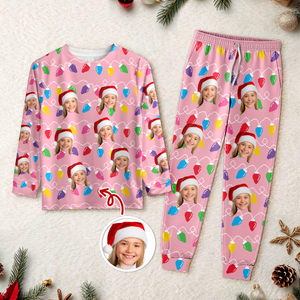Custom Human Face Photo With Colorful Christmas Lights Sleepwear HO82 900026
