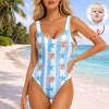 Custom Photo Striped Summer Pattern Swimsuit – Personalized Beachwear Gift HO82 902956