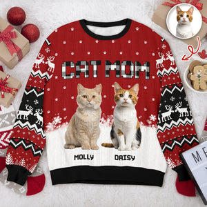 Custom Cat Photo - Cat Mom Cat Dad Christmas Pattern Ugly Sweater Christmas Gift HA75 897612