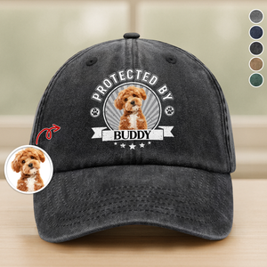 Custom Dog Photo Protected By Human Washed Denim Baseball Cap For Dog Lovers LM32 895025