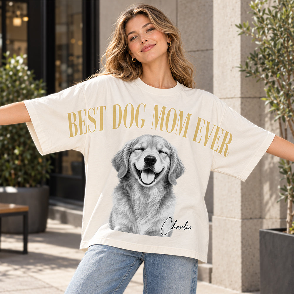 Personalized Vintage Photo Best Dog Dad, Dog Mom Ever Shoulder to Shoulder Comfort Shirt HA75 919562