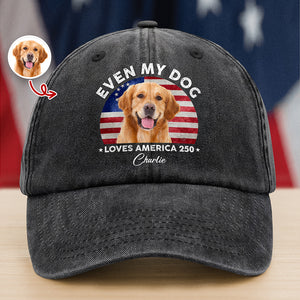 Custom Photo Even My Dogs Love America 250 Washed Denim Baseball Cap HO82 894720