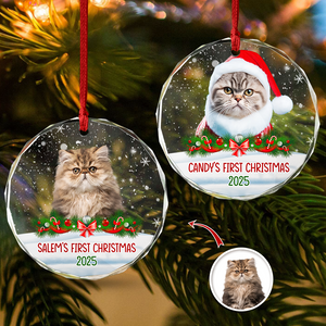 Custom Photo Cat First Christmas Glass Ornament HA75 897260
